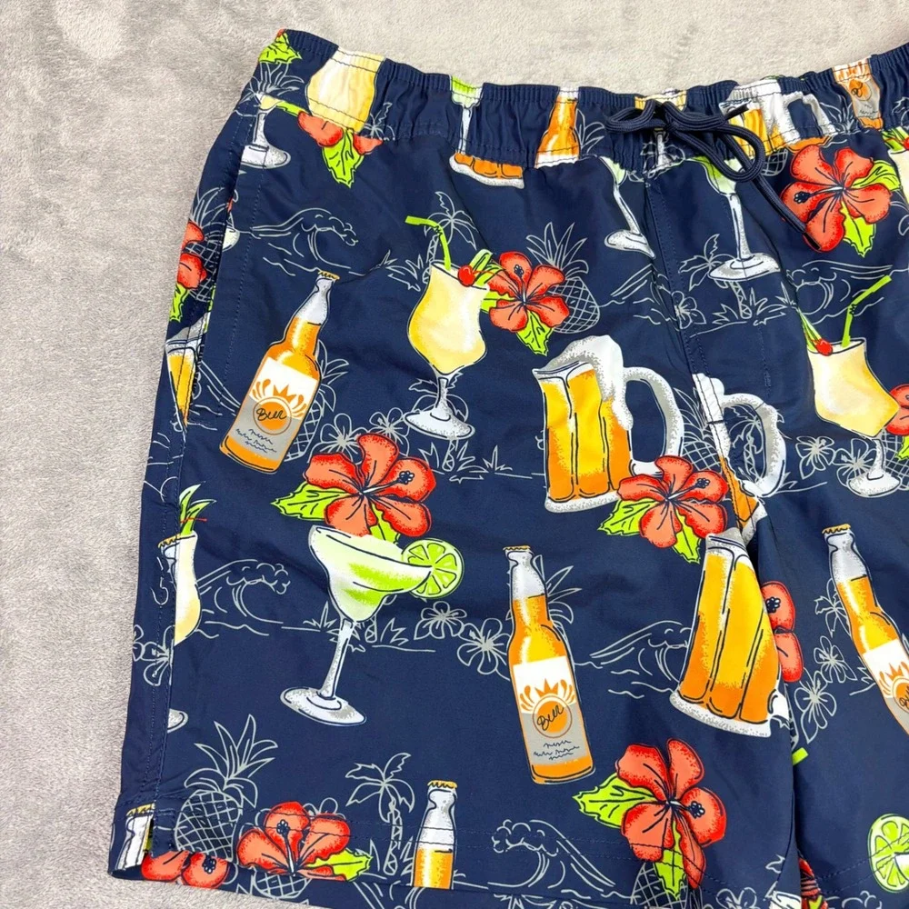 Trinity‎ Coast Mens XL Navy Blue Tropical Drink Print Swim Trunks 6